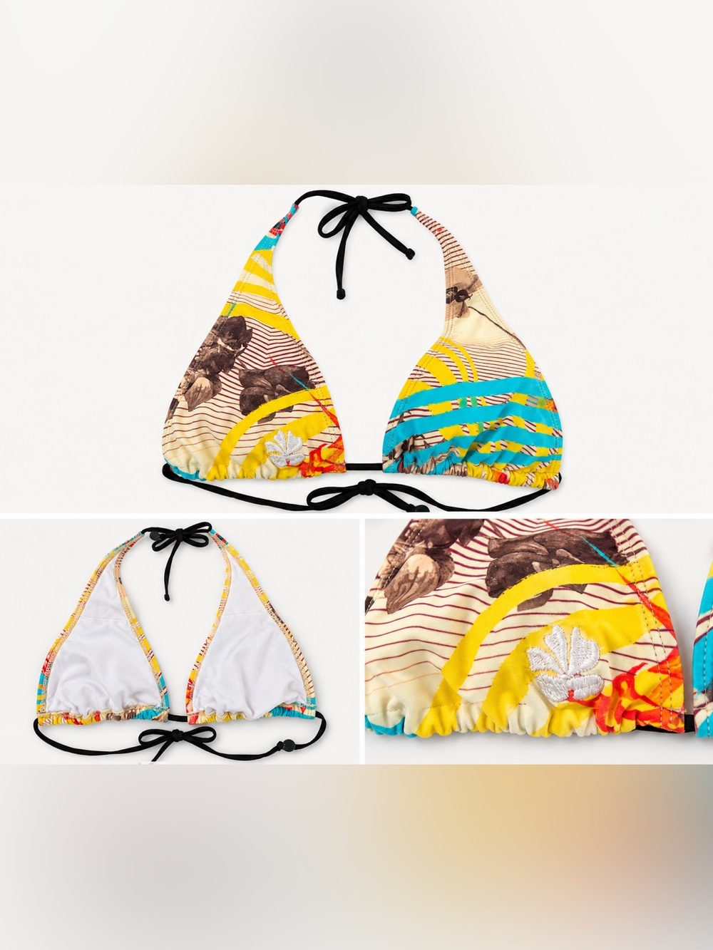 Hapari Triangle Halter Bikini Top Multicolor Tropical Print Size Medium